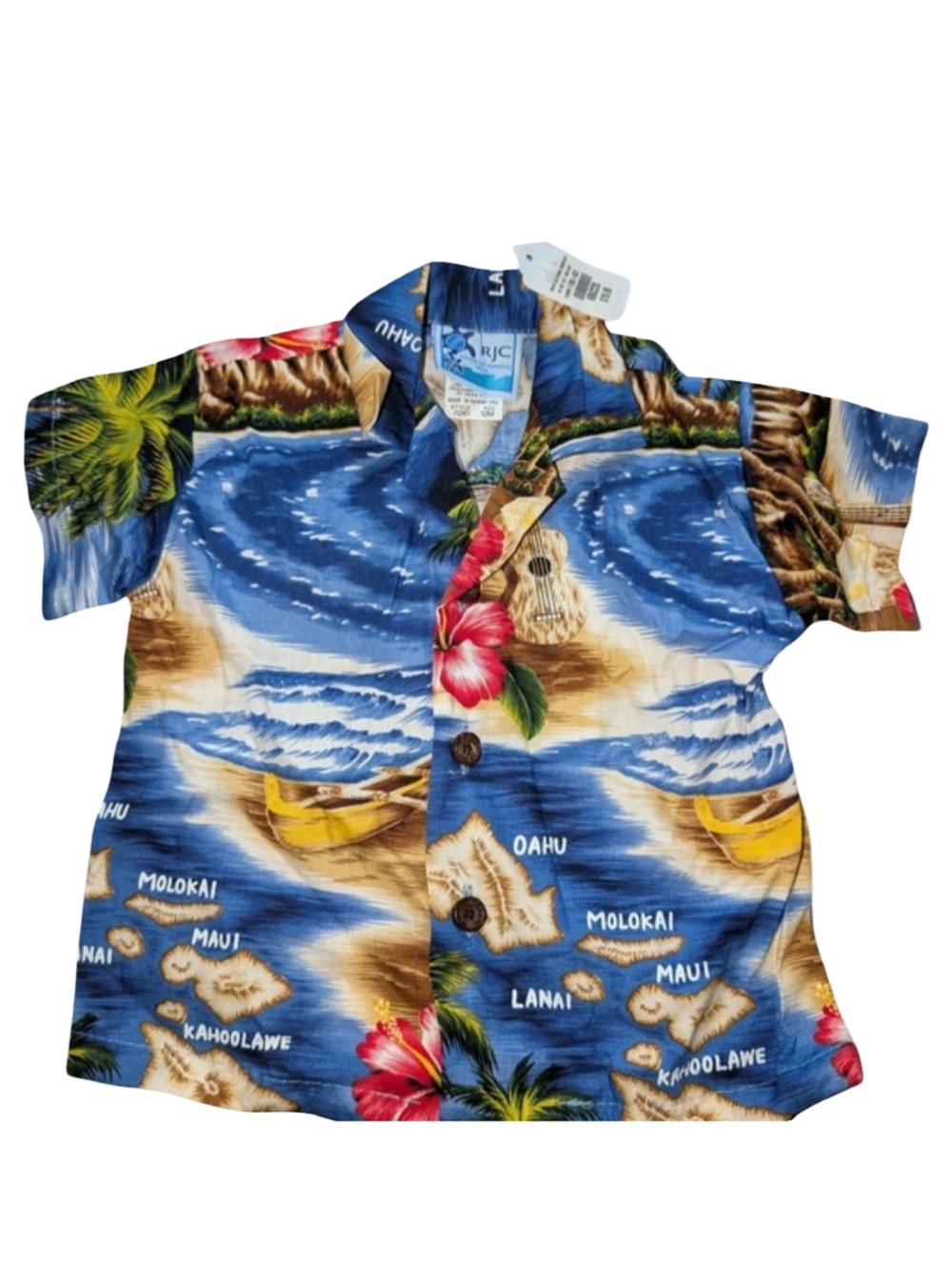 RJC Kids Hawaiian Button-Down Shirt NWT – Blue Island Map Print – Size 12-18 Mo.